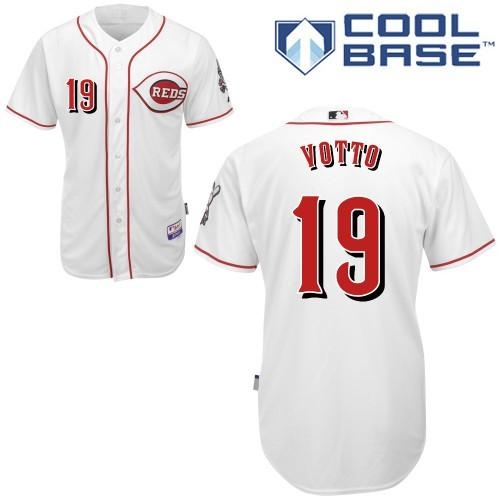 youth cincinnati reds 19 votto white cool base jersey