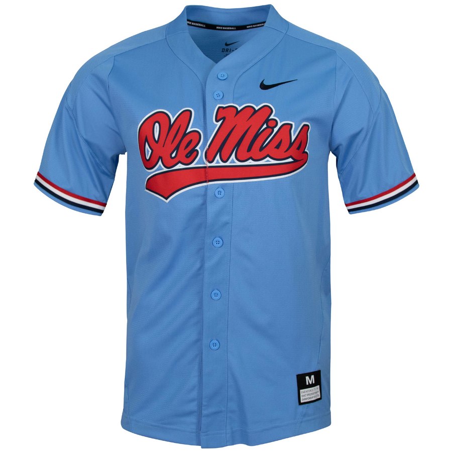 Custom Ole Miss Rebels Light Blue College Baseball Jersey