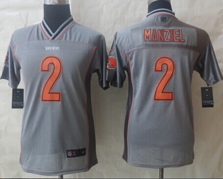 Youth 2014 NEW Cleveland Browns #2 Johnny Manziel Grey Vapor Elite Jerseys