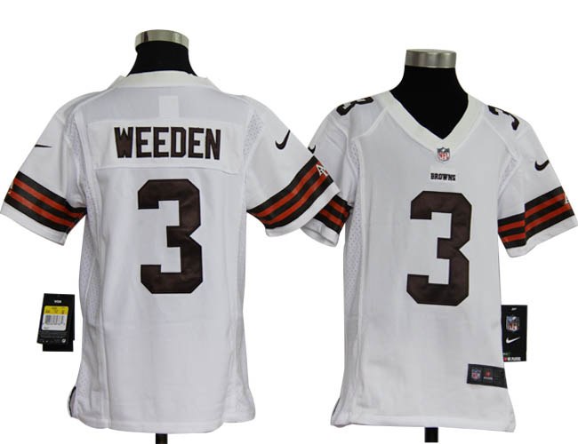 Youth NEW NFL Cleveland Browns 3 Brandon Weeden White Jerseys