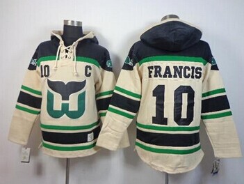 Hartford Whalers #10 Ron Francis Cream Sawyer Hooded Sweatshirt Stitched NHL Jersey