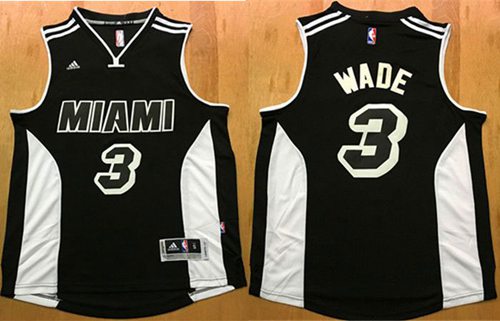 Heat #3 Dwyane Wade Black White Stitched NBA Jersey