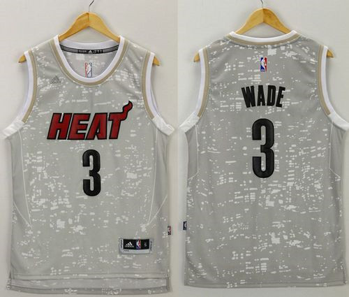 Miami Heat #3 Dwyane Wade Grey City Light Stitched NBA Jersey