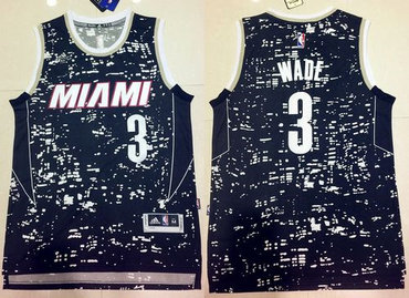 Miami Heat #3 Dwyane Wade Black City Light Stitched NBA Jersey