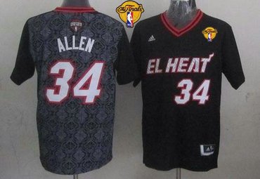 Miami Heat #34 Ray Allen Black New Latin Nights Finals Patch Stitched NBA Jersey