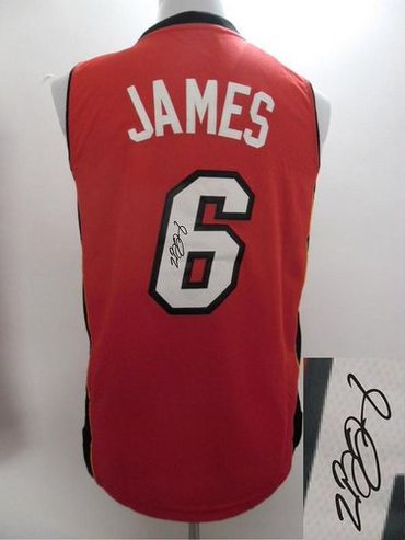 Miami Heat Revolution 30 Autographed #6 LeBron James Red Stitched NBA Jersey