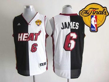 Miami Heat #6 LeBron James Black-White Split Fashion Finals Patch Stitched NBA Jerseys