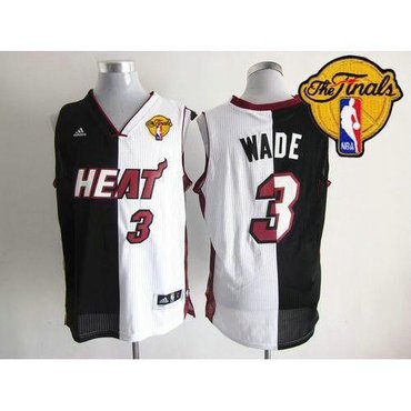 Miami Heat #3 Dwyane Wade Black-White Split Fashion Finals Patch Stitched NBA Jerseys