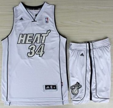 Miami Heat 34 Ray Allen White Silver Number Revolution 30 Jerseys Shorts NBA Suits