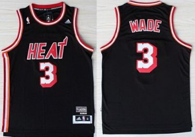 Miami Heat 3 Dwyane Wade Black Hardwood Classics Revolution 30 Swingman NBA Jerseys