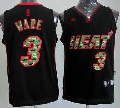 Miami Heat 3 Dwyane Wade Black Revolution 30 Swingman NBA Jerseys Camo Number