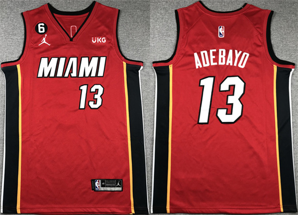 Men's Miami Heat #13 Bam Adebayo Red Statement Edition With NO.6 Patch Swingman Stitched Jersey