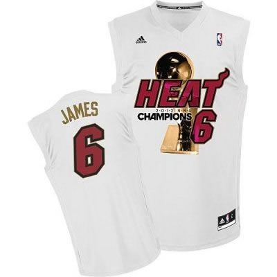 Miami Heat 6 LeBron James White 2012 Fianls Champions NBA Jerseys(Red Number)