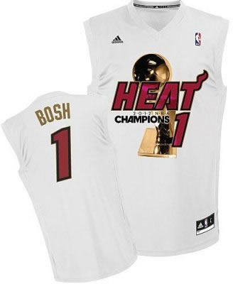 Miami Heat 1 Chris Bosh White 2012 Fianls Champions NBA Jerseys(Red Number)