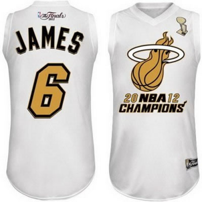 Majestic LeBron James Miami Heat 2012 NBA Finals Champions Jersey White