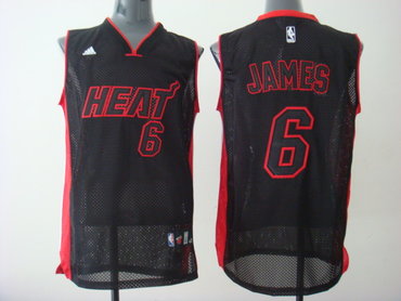 Miami Heat 6 LeBron James black Red&Black Number Jersey