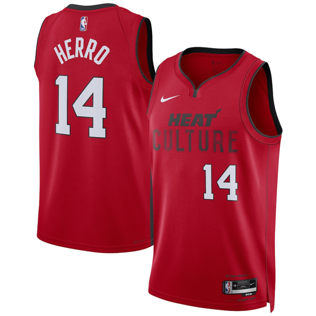 Men's Miami Heat #14 Tyler Herro Red 2024 25 City Edition Stitched Basketball Jersey