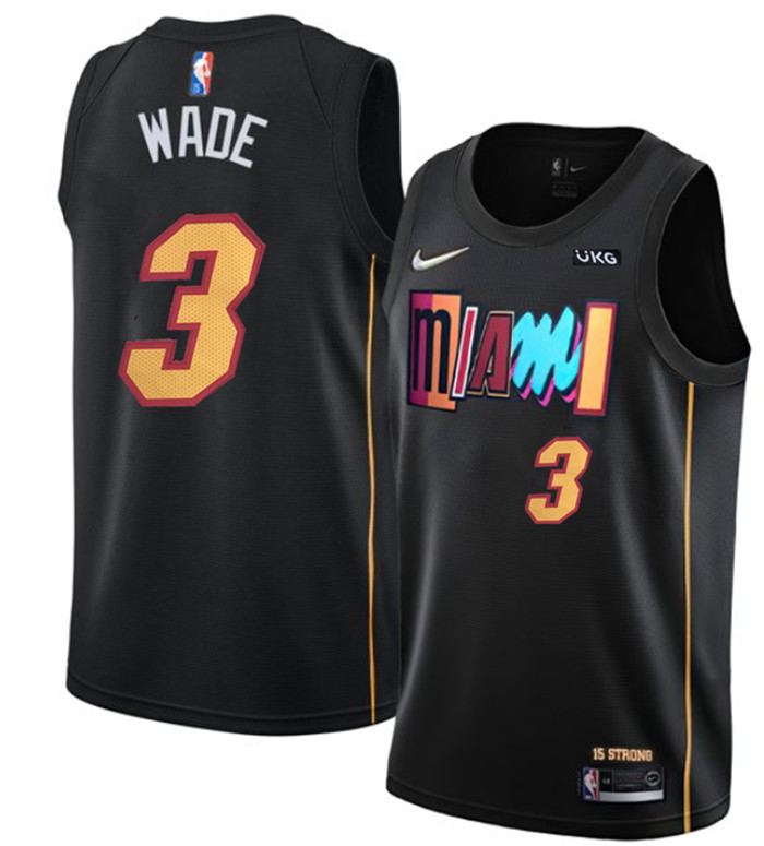 Men's Miami Heat #3 Dwyane Wade Black 75th Anniversary 2021 2022 City Edition Stitched Jersey