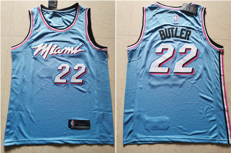 Heat 22 Jimmy Butler Light Blue Nike City Edition Swingman Jersey