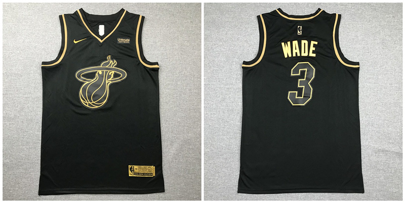 Heat 3 Dwyane Wade Black Gold Nike Swingman Jersey