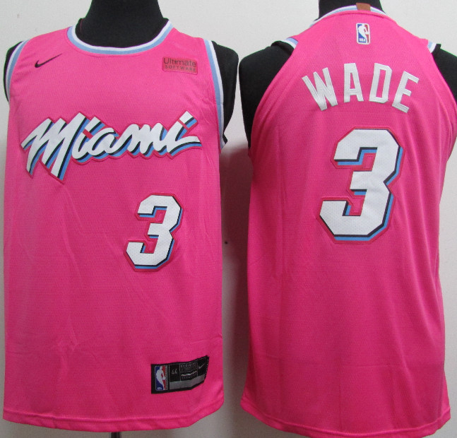 Heat 3 Dwyane Wade Pink 2018-19 Earned Edition Nike Authentic Jersey