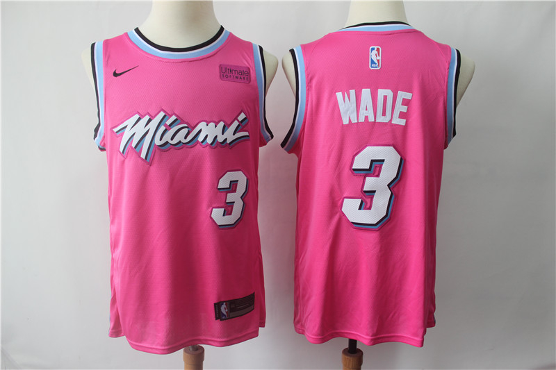 Heat 3 Dwyane Wade Pink 2018-19 Earned Edition Nike Swingman Jersey