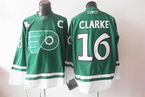 st partys day philadelphia flyers 16 bobby clarke jersey green