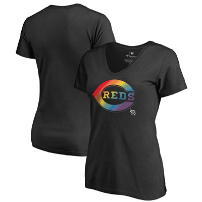 Women's Cincinnati Reds Fanatics Branded Black Plus Sizes Pride T-Shirt