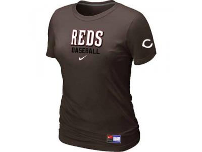 Women Cincinnati Reds NEW Brown Short Sleeve Practice T-Shirt