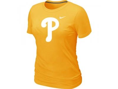 women MLB Philadelphia Phillies Heathered Yellow NEW Blended T-Shirt