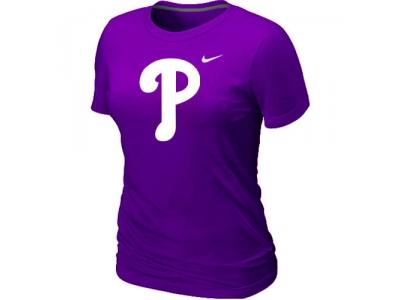 women MLB Philadelphia Phillies Heathered Purple NEW Blended T-Shirt