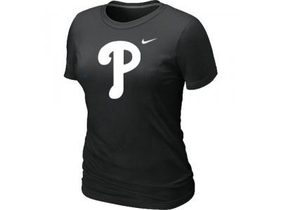 women MLB Philadelphia Phillies Heathered Black NEW Blended T-Shirt