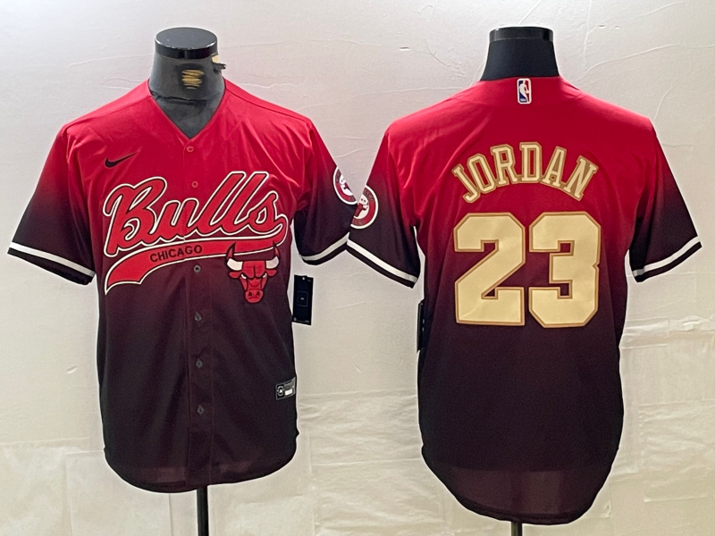 Men's Chicago Bulls #23 Michael Jordan Red Black With Patch Cool Base Stitched Baseball jerseys 5