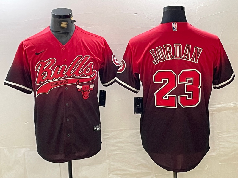 Men's Chicago Bulls #23 Michael Jordan Red Black With Patch Cool Base Stitched Baseball jerseys 3