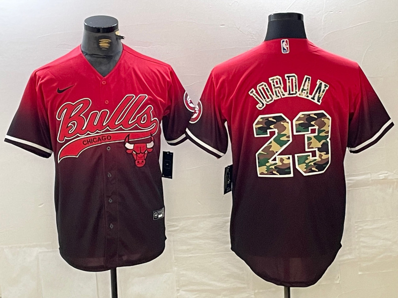 Men's Chicago Bulls #23 Michael Jordan Red Black With Patch Cool Base Stitched Baseball jerseys 1