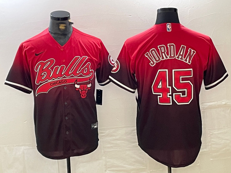 Men's Chicago Bulls #45 Michael Jordan Red Black With Patch Cool Base Stitched Baseball jerseys