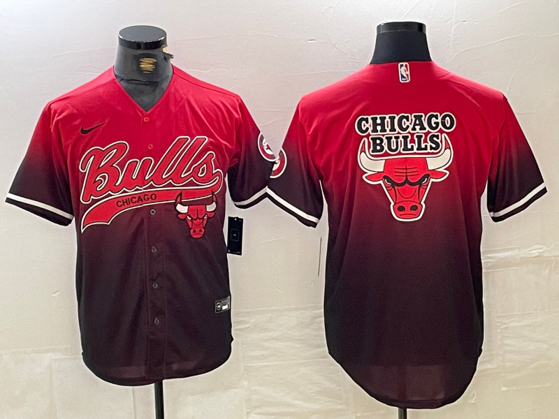 Men's Chicago Bulls Red Black With Patch Cool Base Stitched Baseball jerseys