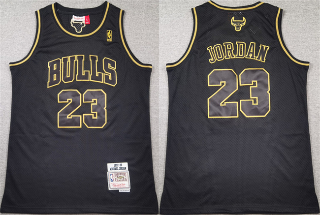 Men's Chicago Bulls #23 Michael Jordan Black Gold 1997-98 Stitched Basketball Jersey