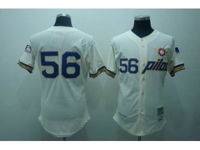 mlb seattle pilots #56 bouton m&n cream jerseys