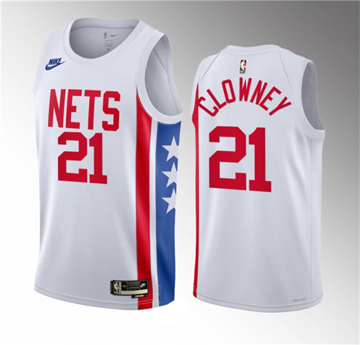 Men's Brooklyn Nets #21 Noah Clowney White 2023 Draft Classic Edition Stitched Basketball Jersey