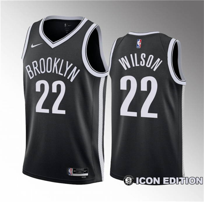 Men's Brooklyn Nets #22 Jalen Wilson Black 2023 Draft Icon Edition Stitched Basketball Jersey