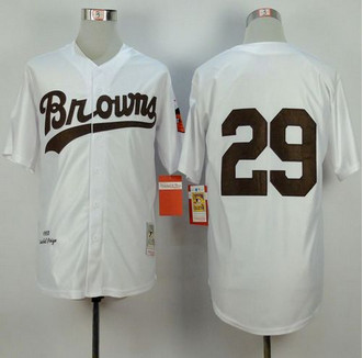 Mitchell and Ness 1953 St. Louis Browns #29 Satchel Paige White Throwback Stitched Baseball Jersey