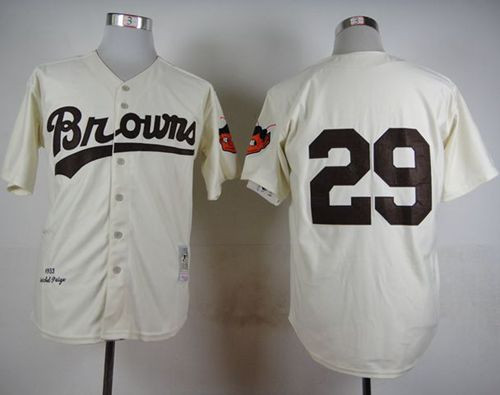 Mitchell And Ness 1953 St. Louis Browns #29 Satchel Paige Cream Throwback Stitched Baseball Jersey