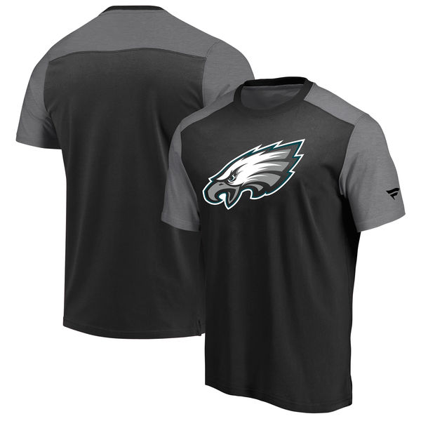 Philadelphia Eagles NFL Pro Line By Fanatics Branded Iconic Color Block T-Shirt BlackHeathered Gray