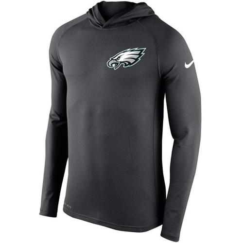 Men's Philadelphia Eagles Nike Charcoal Stadium Touch Hooded Performance Long Sleeve T-Shirt