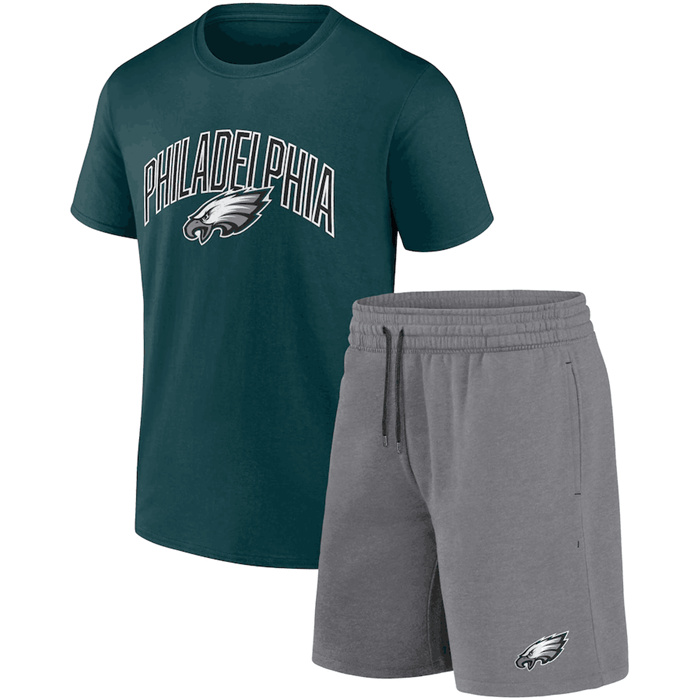 Men's Philadelphia Eagles Green Heather Gray Arch T-Shirt & Shorts Combo Set