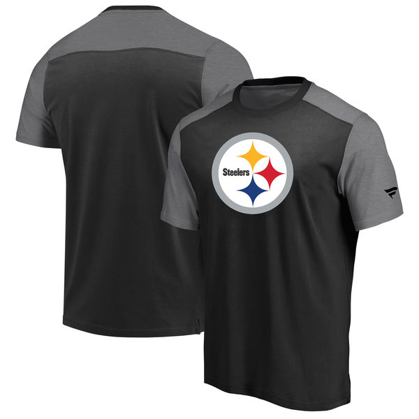 Pittsburgh Steelers NFL Pro Line By Fanatics Branded Iconic Color Block T-Shirt BlackHeathered Gray