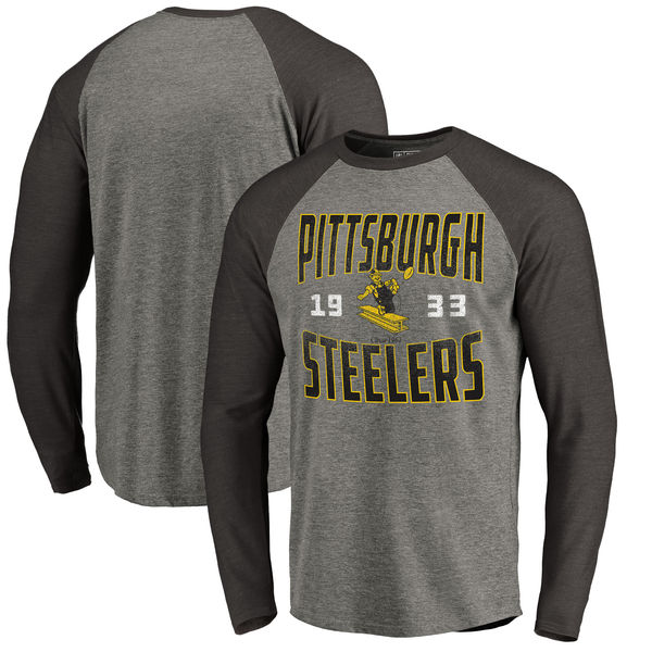 Pittsburgh Steelers NFL Pro Line By Fanatics Branded Timeless Collection Antique Stack Long Sleeve Tri-Blend Raglan T-Shirt Ash