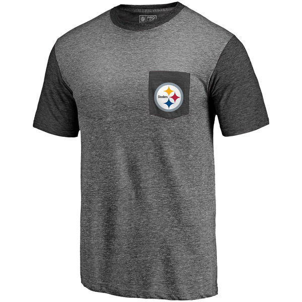 Pittsburgh Steelers Pro Line By Fanatics Branded Heathered Gray Black Refresh Pocket T-Shirt