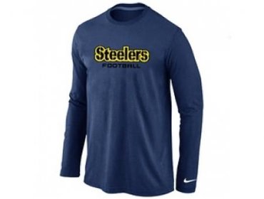 NEW Pittsburgh Steelers Authentic font Long Sleeve T-Shirt D.Blue